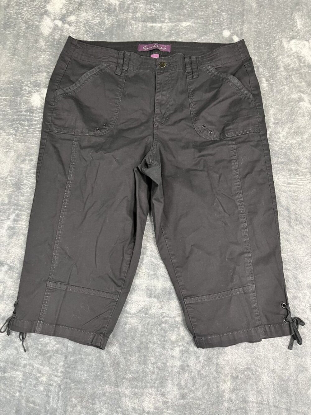 Gloria Vanderbilt Womens Black Adjustable Hem Capri Pants Size 12